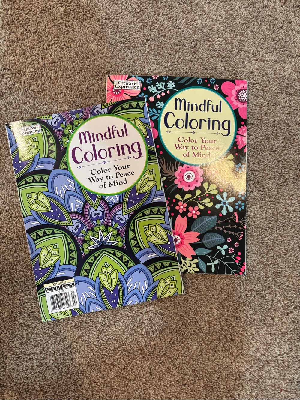 Expressions Mindful Coloring Books in Green, Purple, Pink, Black